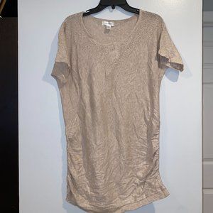 Motherhood Maternity Shirt Short Sleeve XL Tan Oatmeal Womens Cotton Oatmeal